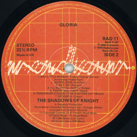 shadows of knight lp gloria radar 11 label 2